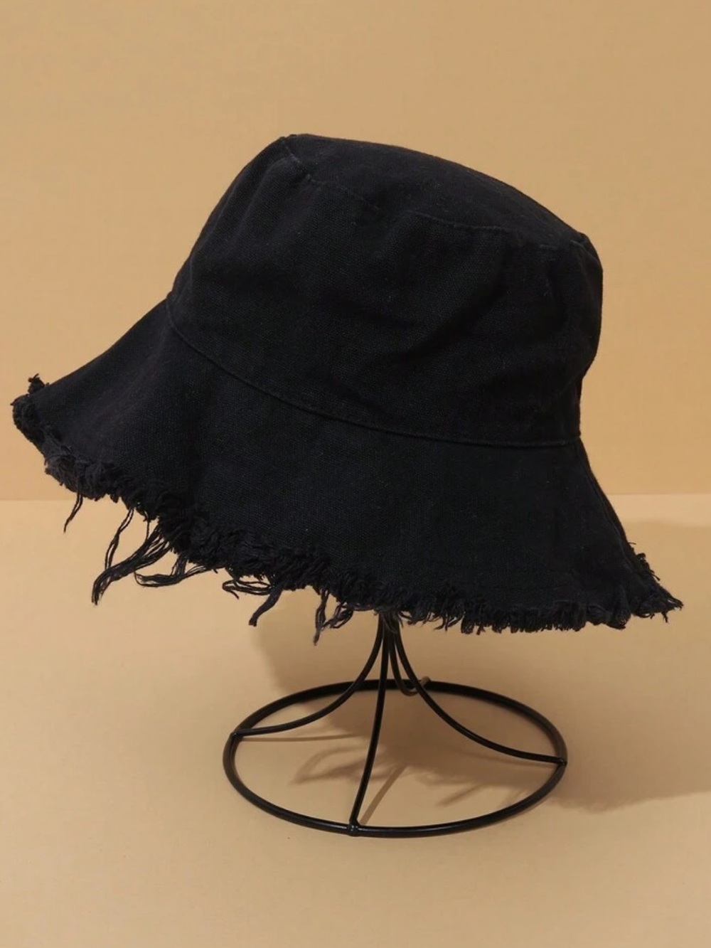 Women’s Black Frayed-Edge Bucket Hat